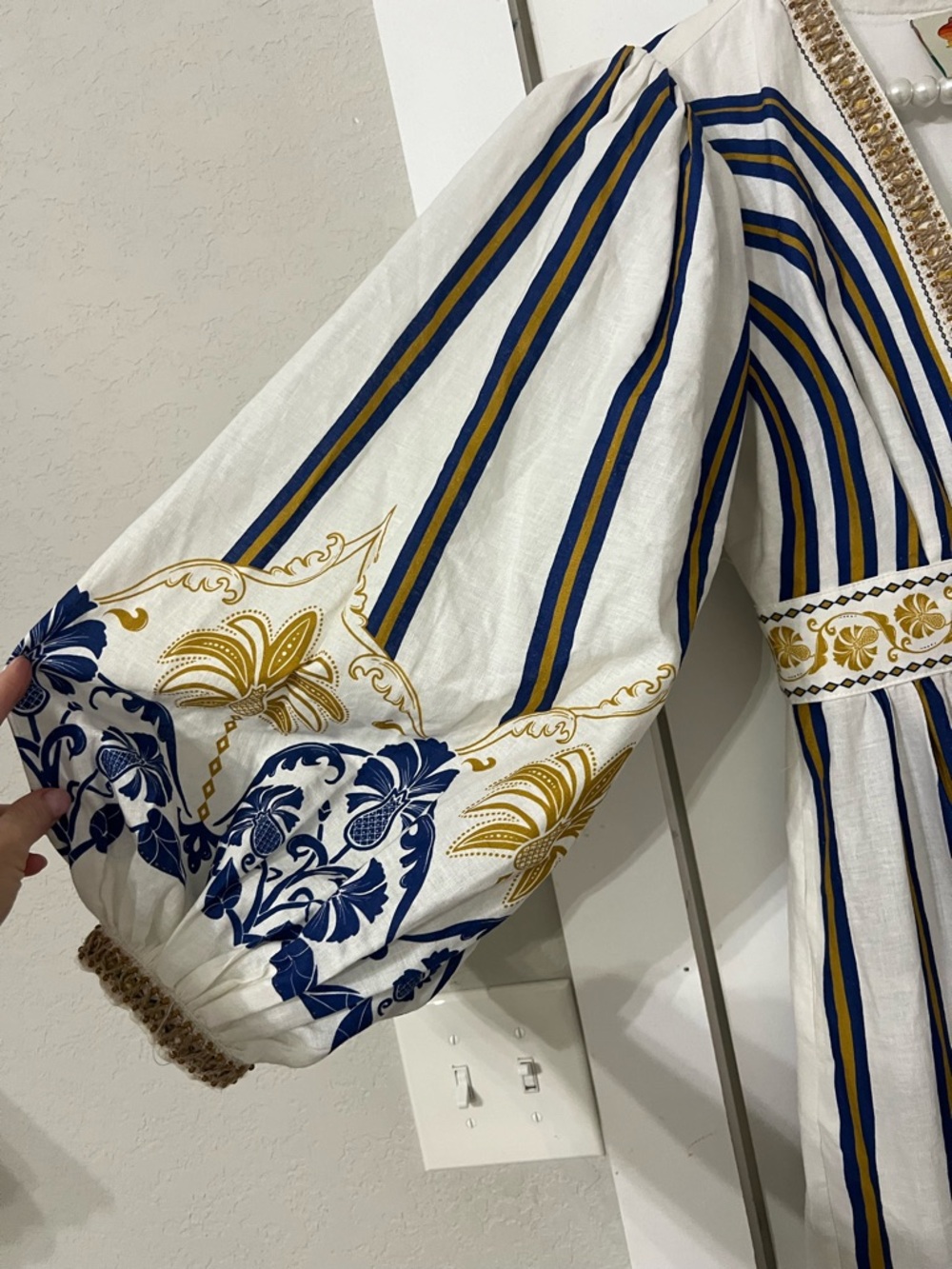 FARM Rio White Maxi Dress with Navy & Gold Stripes - Picture 4 of 5